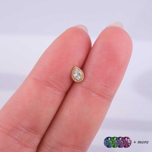 Gold Rope Pear Tragus Stud Earring with Cubic Zirconia - Dainty Cartilage Piercing Jewelry - Minimalist Gift for Her - Handmade Ear Stud