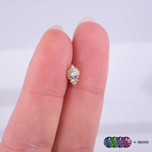 Gold Tragus Earring with Round Stone and Dainty Detailing - Minimalist Cartilage Jewelry - Perfect Gift for Her - Mothers Day Gift