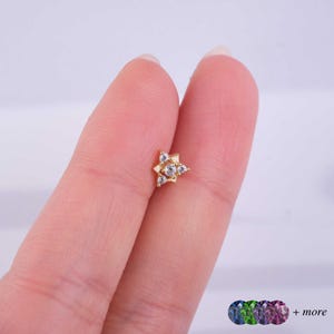 Gold Star Shaped Tragus Earring - Dainty Cartilage Piercing with Stones, Minimalist Flat Back Jewelry Gift for Her - Birthday & Mothers Day