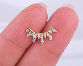 Flat Back Tragus Earring: Minimalist Gold or Silver (Round Stone)