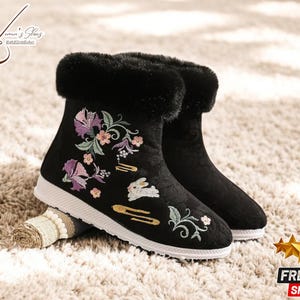 Geborduurde winterlaarzen dames | Vrijetijdsschoenen met zachte zool | Boho-chique flats | Gezellige modieuze schoenen | Uniek cadeau voor haar