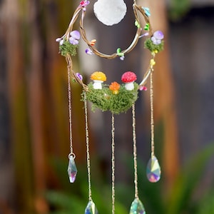 Crystal Mushroom Moss Sun Catchers Outdoor Garden Hang Ornament Crystals Gemstone SunCatcher Window Interior Room wedding Hangings Decor