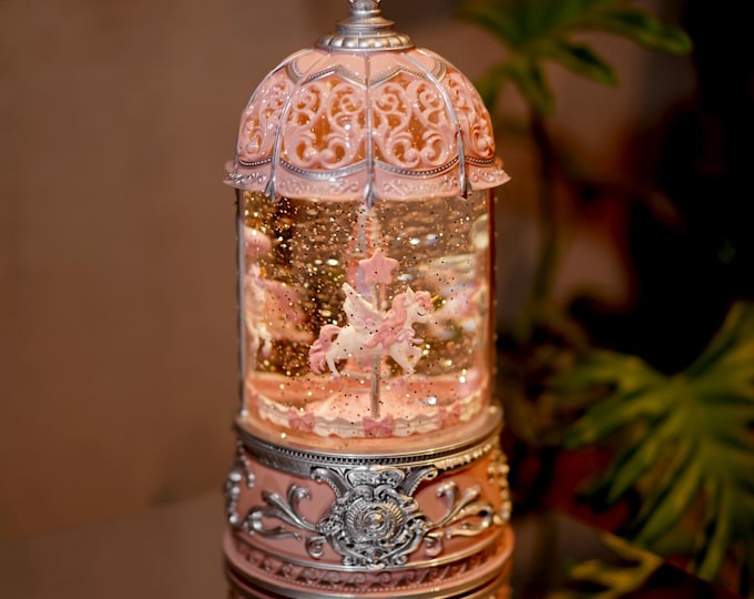 Luxury Handmade Carousel Snow Globe Music Box  Rotating Merry-Go-Round Wedding Decor Holiday Gift Newborn Babyshower Birthday Keepsake