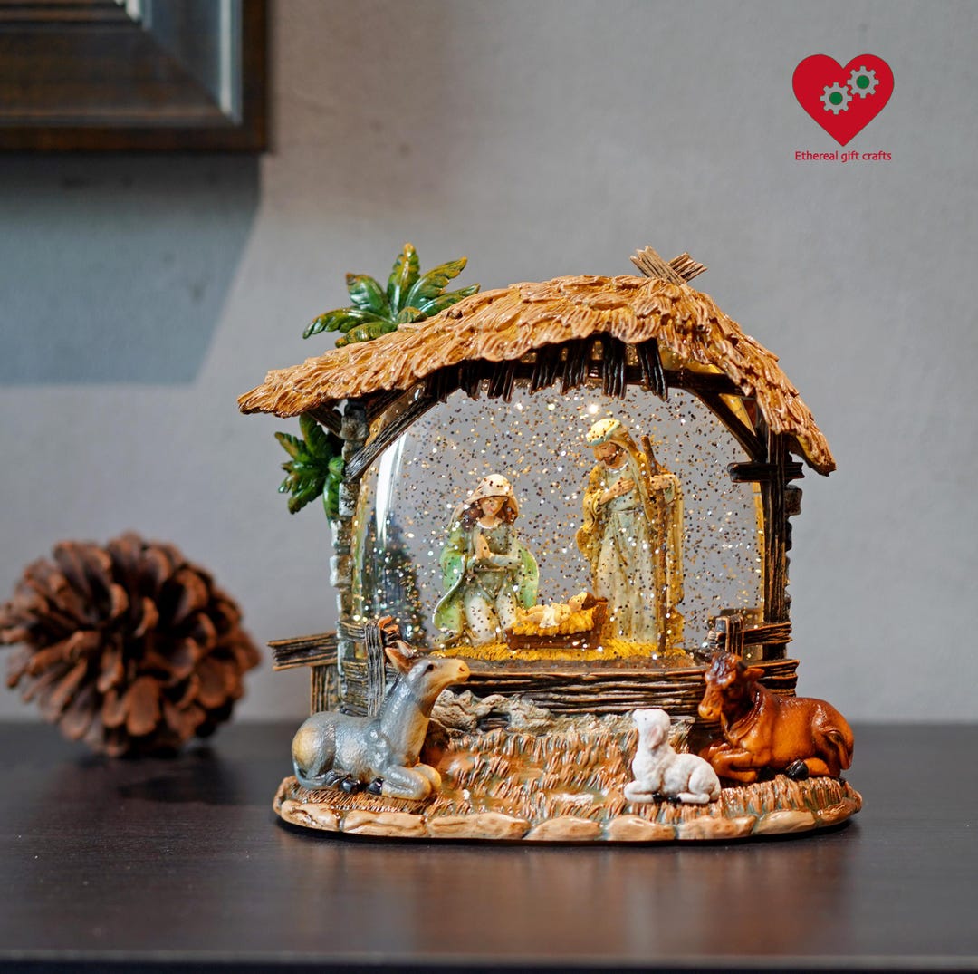Nativity Scene Snow Globe Music Box – Lighted Holy Family Manger With ...