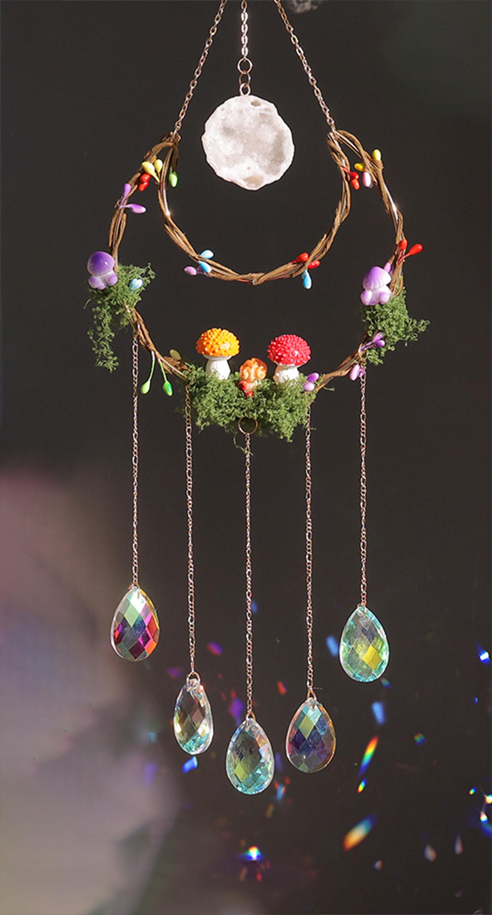 Crystal Mushroom Moss Sun Catchers Outdoor Garden Hang Ornament Crystals Gemstone SunCatcher Window Interior Room wedding Hangings Decor