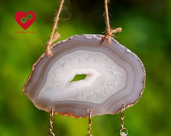 Crystal Agate Wind Chime Sun Catcher – Boho Rainbow Window Decor with Raw Quartz & Star Charms, Handmade Healing Energy Gift