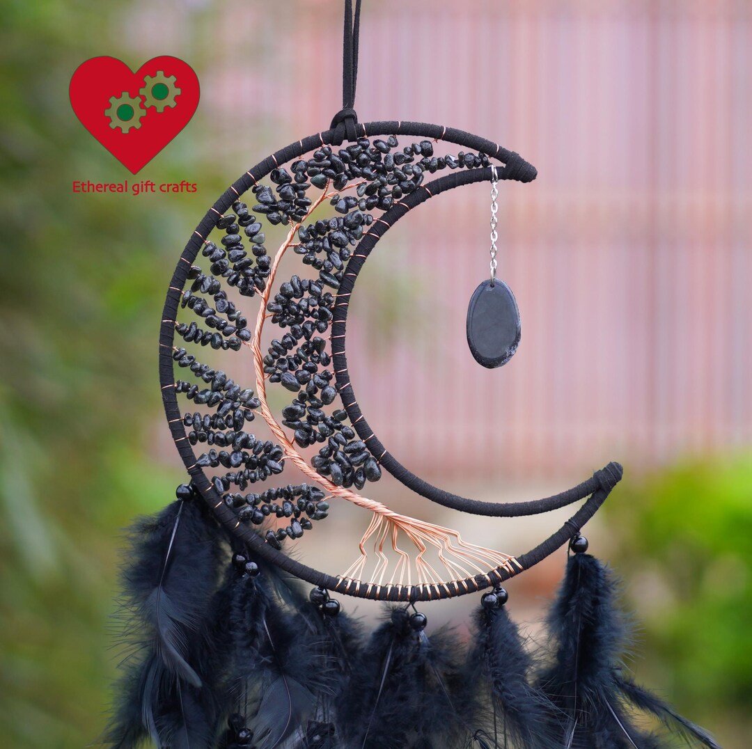 Black Crystal Moon Dream Catcher, Crescent Moon Dreamcatcher With ...
