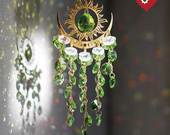Crystal Moon Suncatcher with Chakra Stones – Handmade Boho Rainbow Window Decor, Crescent Moon Wind Chime, Mother’s Day or Healing Gift