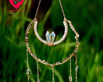 Atrapasol de cristal hecho a mano con forma de carillón de viento - Atrapasol de prisma arcoíris para ventanas, regalo espiritual personalizado, decoración de meditación bohemia