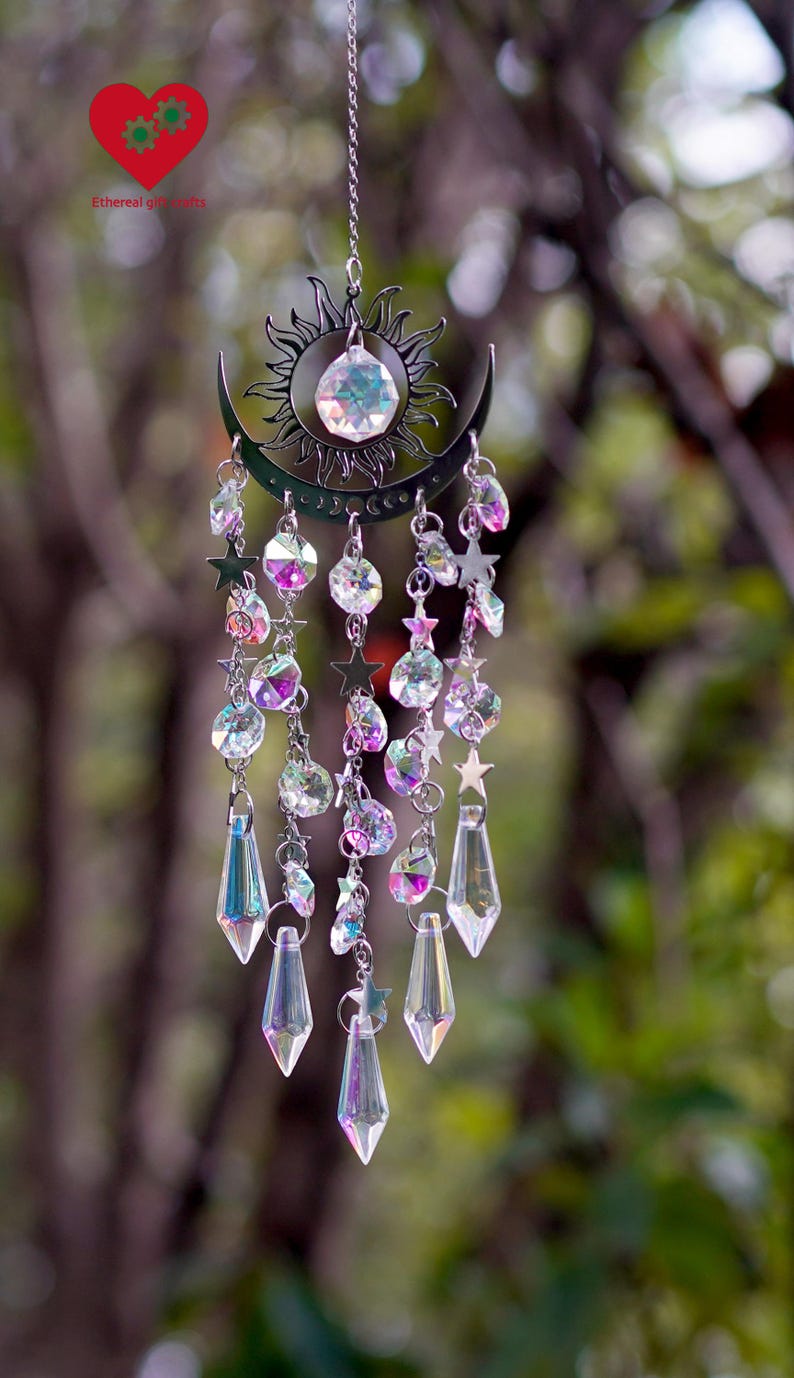 Half Moon Suncatcher With Crystal Rainbow Maker Window Decoration Boho ...