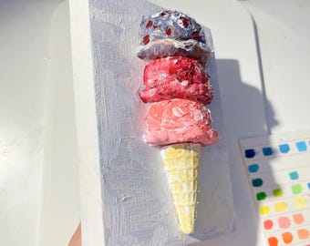 Olieverfschilderij ijshoorntje: sculptuur van impastohars, kunst aan de muur keuken