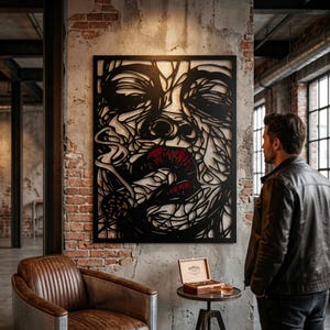 Laser Cut Smoker Wall Art – Modern Industrial Wall Decor – Minimalist Silhouette Portrait – Unique Statement Home Decor Gift