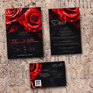 Invito digitale per matrimonio a tema rosa gotica, romanticismo dark, invito digitale gotico vintage, chic e misterioso, amore gotico, personalizzabile