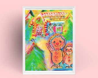 Gingerbread Man and his Gingerbread House - Art Print