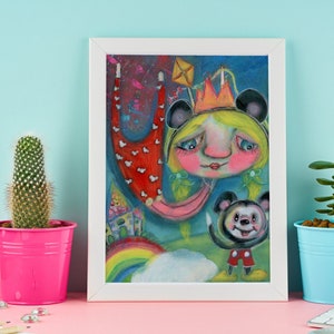 Mary Poppins Art Print, Disney World Trip Art, Girl with Kite Art, Disney Castle Art Print, Disney Castle Print, Marry Poppins Print
