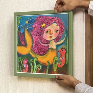 Seahorse Mermaid Art Print, Mermaid with Fish Art Print, Fantasy Mermaid Art Print, Bright Mermaid Art Print, Sea Life Mermaid Art Print