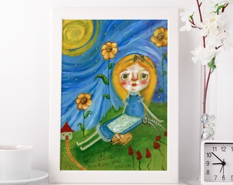 Alice in Wonderland Under the Night Sky - Art Print