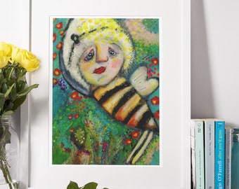 Queen Bee Art Print, Queen Bee Print, Bee Girl Art Print, Bee Girl Print, Bumble Bee Art Print, Bee Pop Art, Bee Surrealism Art, Queen Bee