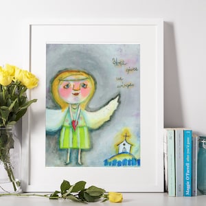 Angel Girl Art Print, Hope Art Print, Angel Art Print, Angel Girl Print, Guardian Angel Print, Angel with Heart Print, Church Art Print