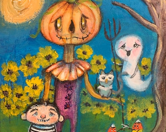 Jack Pumpkin and his friends - 8x8 original painting