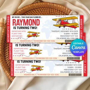 Airplane Ticket Invitation, Plane Birthday Party Invitation, Surprise Trip Ticket, Boarding Pass, Surprise Vacation, Editable Canva Template