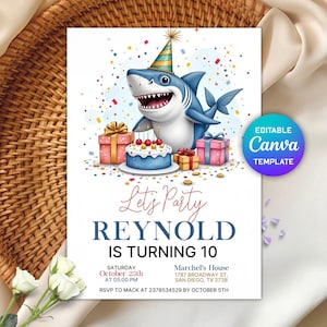 Editable Shrak Birthday Invitation, Ocean Theme Invitation, Shark Invites, Kids Birthday Party Invite, Shark Invitation, Instant Download