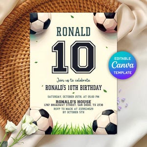 Editable Soccer Birthday Invitation, Soccer Party Invitation, Sport Birthday Party Invite, Football Birthday Invite, Any Age, Editable Canva