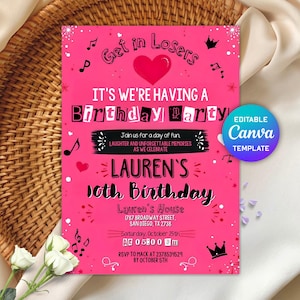 Mean Girls Inspired Birthday Invitation, Pink Girls Birthday Invitation, Girl Night Out, Girls Invitation Template, Instant Download