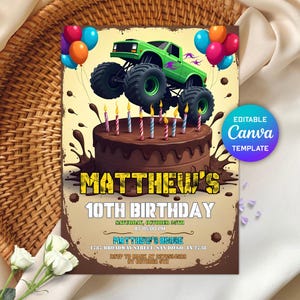 Editable Monster Truck Birthday Invitation For Boys, Monster Jam Birthday Party Invitation, Monster Truck Theme Party Invite, Canva Template