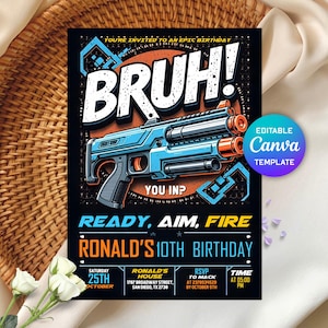 Dart Gun Geburtstagseinladung, Aktion Mottoparty, Dart Gun Schlacht Party, Dart Wars Geburtstagseinladung, Sofort Download