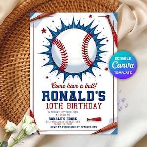 Baseball-Geburtstags-Einladung, Sport-Party-Geburtstags-Einladung, Baseball-Party einladen, druckbare Baseball-Thema einladen, sofortiger Download