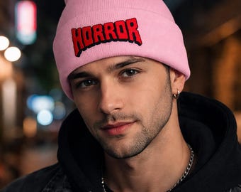 Halloween Embroidered Cuffed Beanie: Spooky Fall Hat