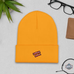 Bacon Embroidered Beanie – Cute Japan Hat, Sushi, Ramen Knit Hat | Kawaii Japan Aesthetic Streetwear Gift