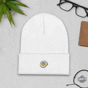 Sunny Side Egg Embroidered Beanie – Cute Japan Hat, Sushi, Ramen Knit Hat | Kawaii Japan Aesthetic Streetwear Gift