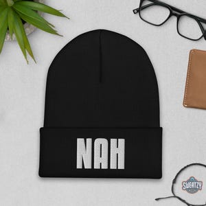 NAH Embroidered Beanie – Dark Aesthetic Knit Hat | Edgy Alt Fashion, Punk, Emo, Grunge, Skull, and Witchy Vibes