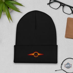 Black Hole Symbols Embroidered Beanie – Dark Aesthetic Knit Hat | Edgy Alt Fashion, Punk, Emo, Grunge, Skull, and Witchy Vibes