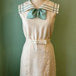Vestido marinero de lino estilo vintage de los años 30, bicolor, salvia y crema, tallas 32-33, 26-27,5 y 36-37