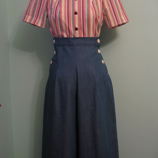 1930's 1940's vintage both side buttoned denim slacks  CUSTOM for your size