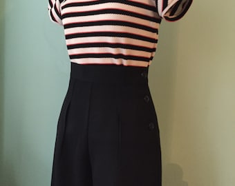1930's 1940's vintage style black or navy wool gabardine side buttoned slacks custom made