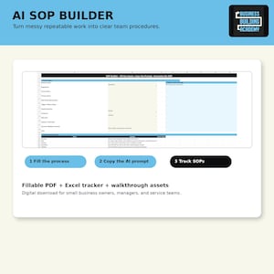 SOP Builder Kit, Small Business SOP Template, Operations Manual Workbook, Fillable PDF, Excel Tracker, Standard Operating Procedure Tool