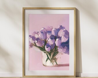Purple Tulips Floral Art Print: Modern Botanical Oil Painting (Digital Download)