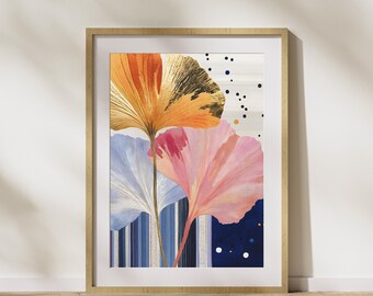 Gold Foil Ginkgo Leaf Print: Abstract Botanical Wall Art (Digital Download)