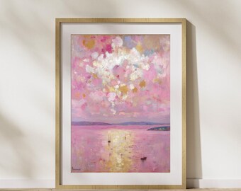 Pink Sunset Seascape Art Print: Abstract Coastal Landscape (Digital Download)