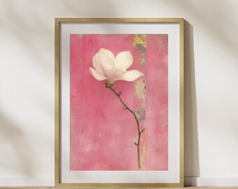 Magnolia Flower Print: Pink Botanical Wall Art (Digital Download)
