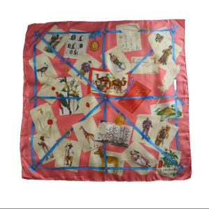 Postales antiguas de pañuelos de seda Trussardi con motivos de cultura animal, 33 1/2" x 34 1/2"