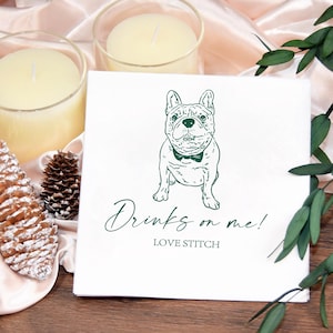 Benutzerdefinierte illustrierte Hund | Benutzerdefinierte Verlobungs Servietten | Benutzerdefinierte Haustier-Hochzeits-Servietten | Handgezeichnete Haustier-Servietten | Personalisierte Servietten |