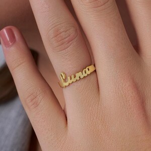 Custom Name Gold Ring, Personalized Solid Gold 14K Name Ring, Stackable Name Ring, Any Name Ring, Handwrite Name Ring, Gold Name Ring