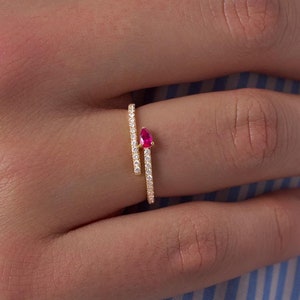 14k Solid Gold Spiral Diamond Ring, Diamond Wrap Ring, Pear Ruby Gemstone Spiral Ring, Dainty Natural Diamond Ring, Minimalist Ring For Her