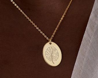 Collier feuille de Monstera en or 14 carats, collier feuille, cadeau d'anniversaire, collier amateur de plantes, collier délicat à breloques feuille tropicale, collier plante