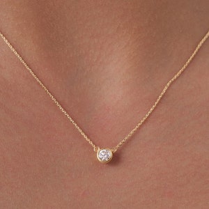 Diamond solitaire necklace,  Dainty Diamond Necklace, Diamond Bezel Necklace, 14K Solitaire Necklace, Birthday Gift